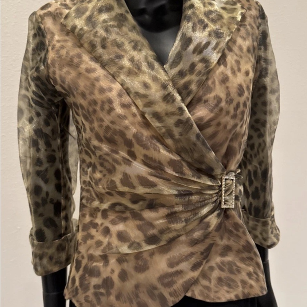 Patra Metallic Gold Animal Print blouse size 8 NWT - Picture 1 of 10
